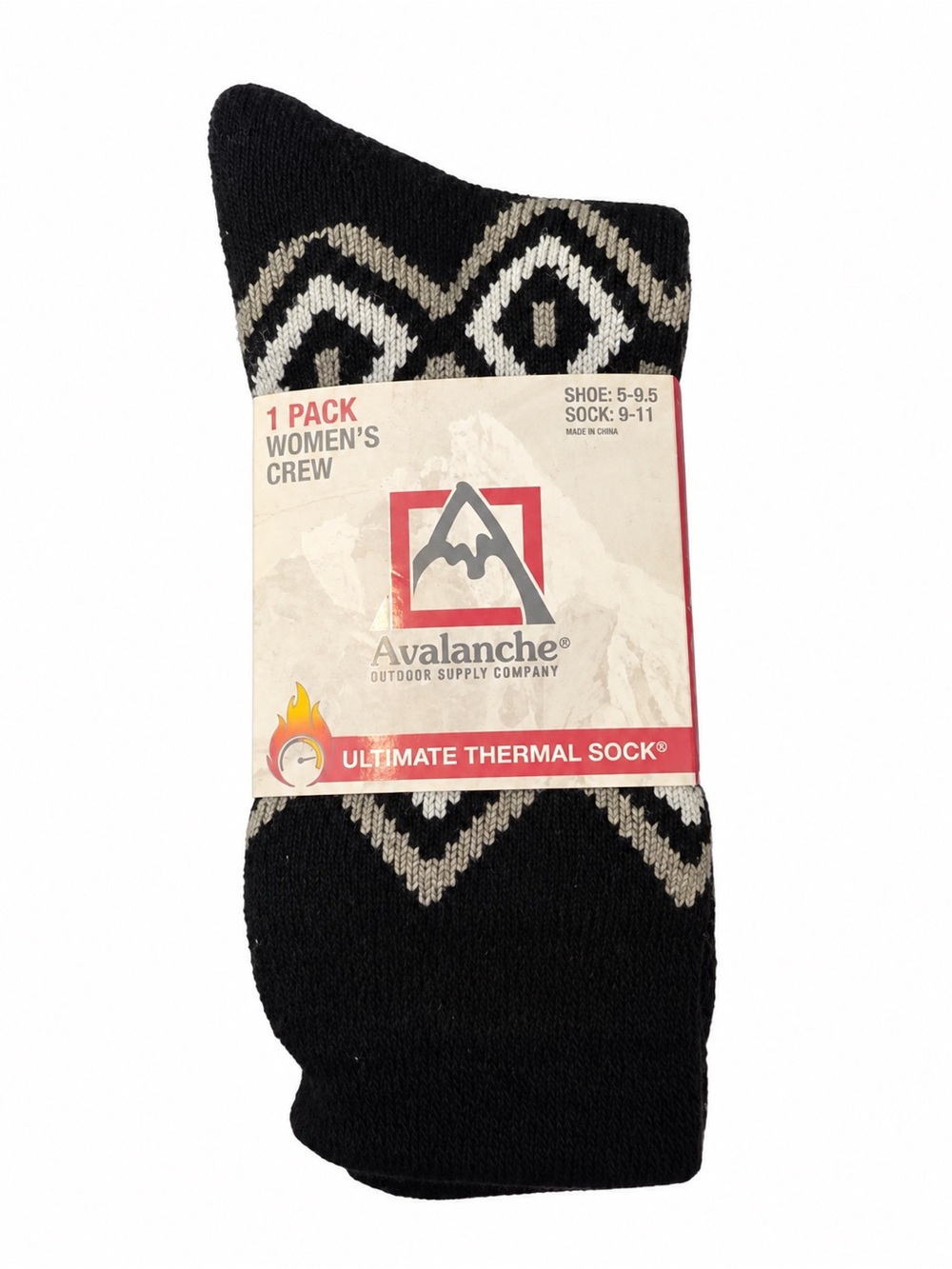 Title: Avalanche Women’s Thermal Crew Socks Black Gray Diamond NWT Size 5–9.5